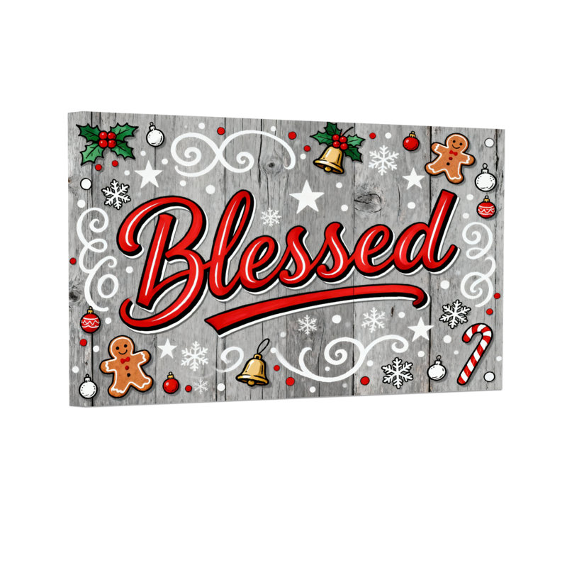 Christmas Blessed Christmas Wood Pattern With Ornaments, 24" H x 36" W