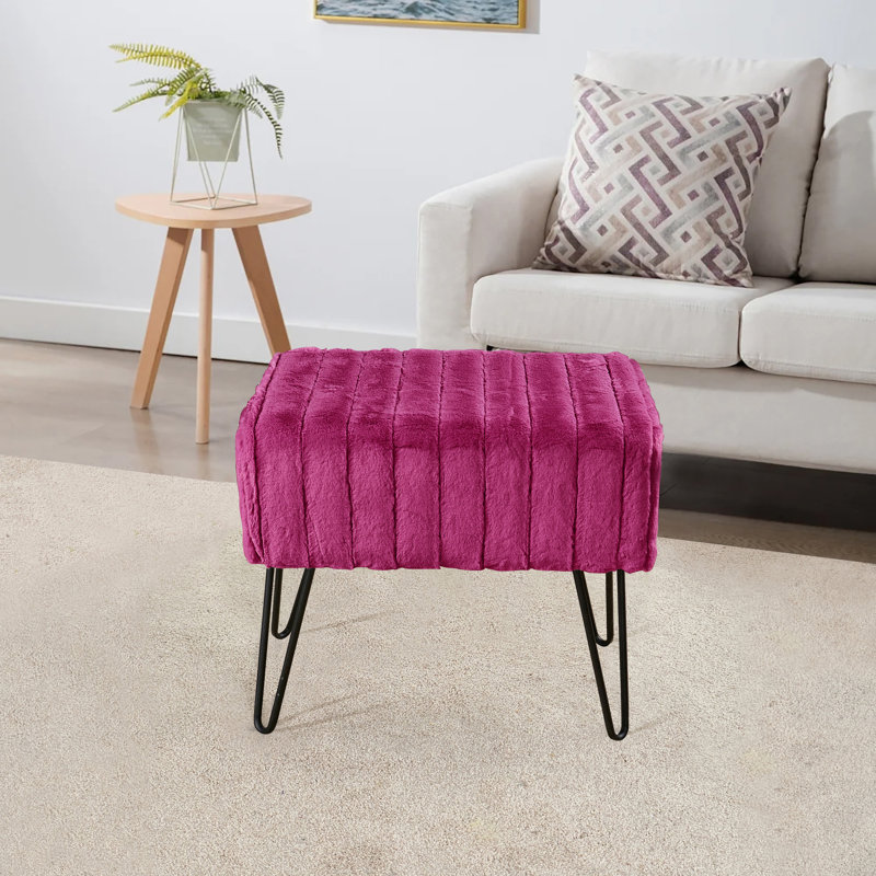 Defranco Upholstered Ottoman, Fuchsia Rose Faux Fur