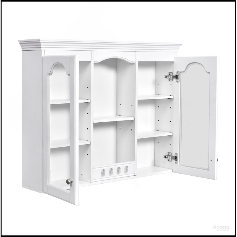 Armoire à pharmacie murale, armoire de salle de bain murale avec 2 portes en verre, armoire de rangement encastrée au-dessus de la toilette avec rangement, blanc