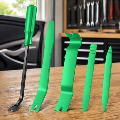 5 Piece Auto Trim Removal Plastic Pry Tool Kit For Interior Panels, Dash And Clip Fasteners