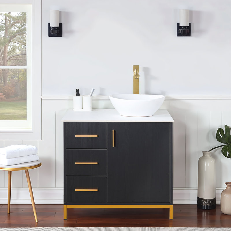  Modern Free-Standing Single Bathroom Vanity Set, Black