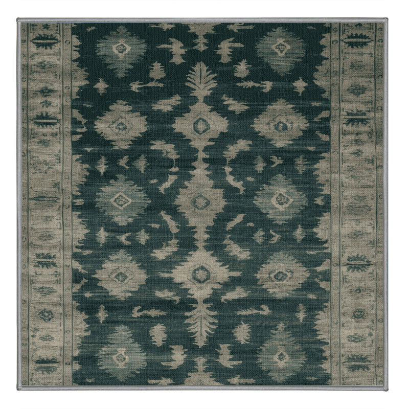 Machine Washable Overdyed Green Area Rug, Square 3'