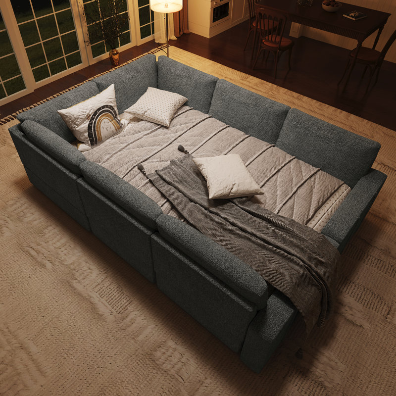 Canapé modulaire en U Seybert, H 36 po x l 110,2 po x P 58,4 po, Chenille gris pâle