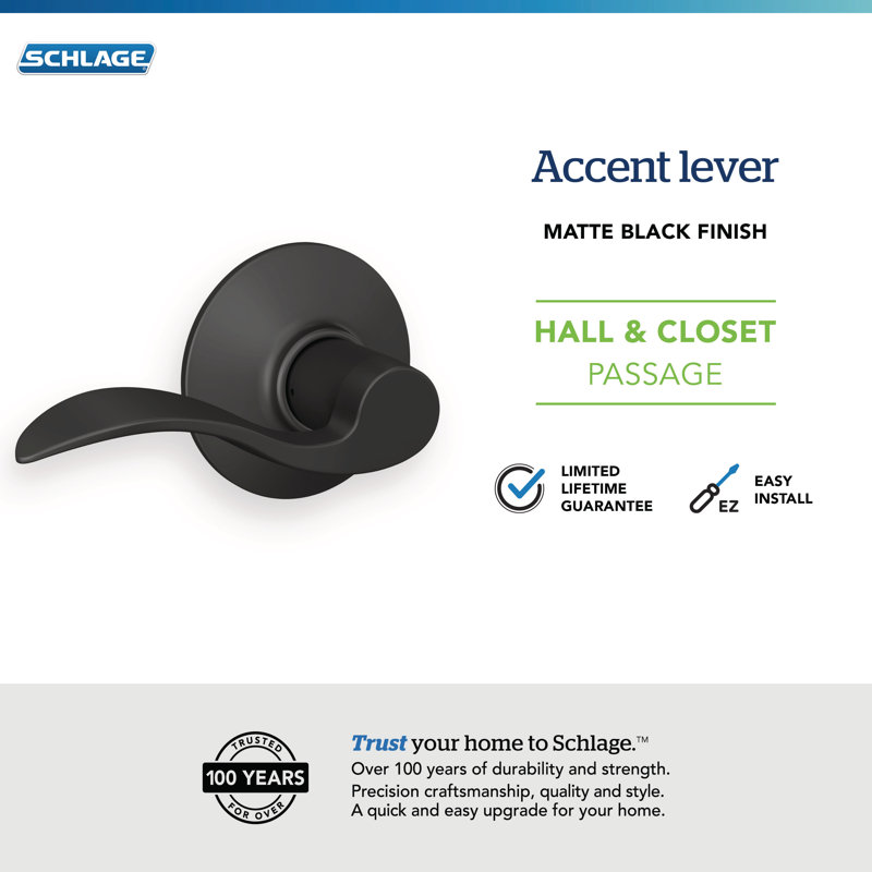 Accent Lever Hall and Closet Lock, Matte Black