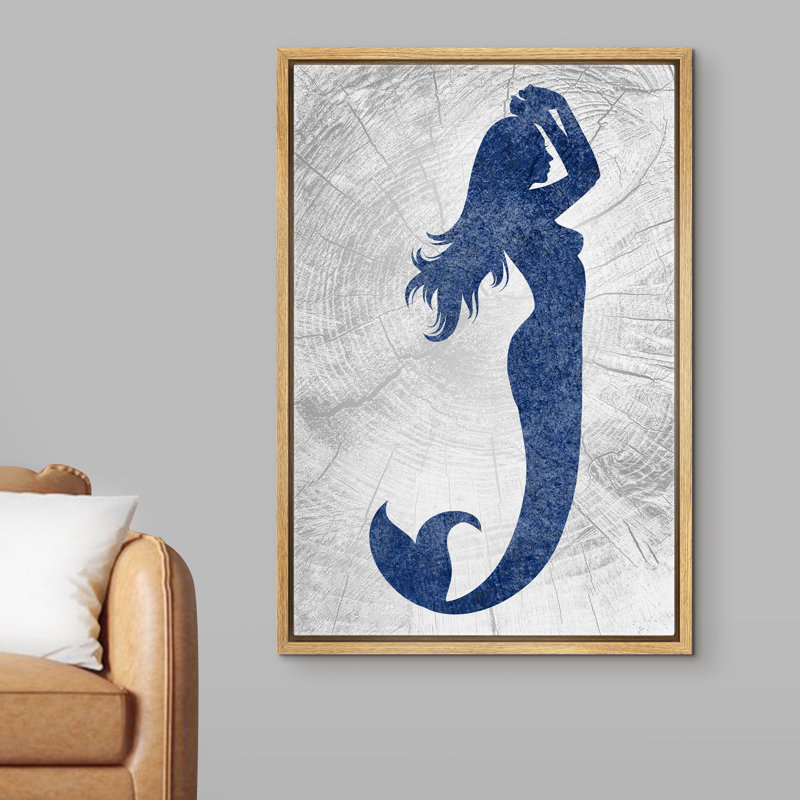 «Mermaid With Hands Raise Contre Graphite» - Reproduction sur toile flottante, H 24 po x l 16 po x P 1,5 po, Encadrement brun