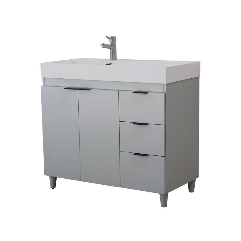 Meuble-lavabo simple 39,37 po avec comptoir en granite, Blanc, Gris français
