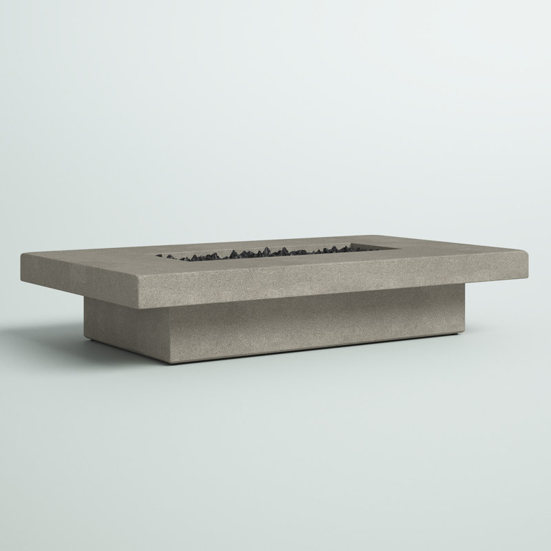 Cowden Rectangle Concrete Propane Smokeless Fire Pit Table, Flint