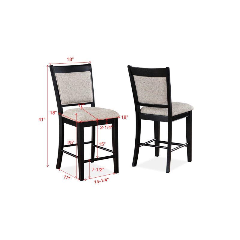 2 sièges de hauteur de comptoir de style 2 pièces - rembourrés gris, cadres noirs, repose-pieds, fabrication en bois pour la paire de chaises de décoration de salle à manger (2 pièces) et
