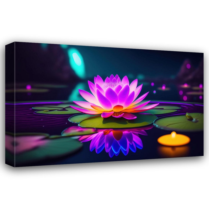 «Unreal Neon Waterlilies» par Stephen Chambers, impression sur toile tendue, L 36 po x H 32 po