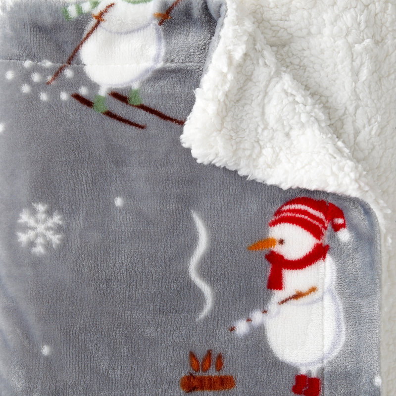 Ultra Soft Plush Reversible Holiday Throw Blanket, Snowman with Cocoa