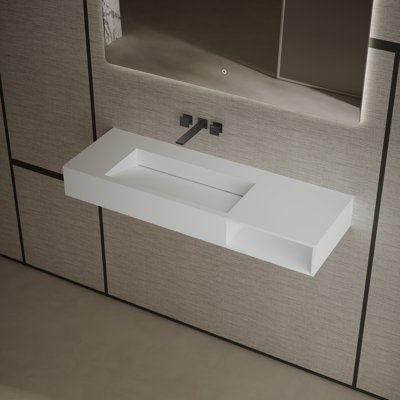 Lavabo de salle de bain mural à surface solide 47 po x 16 po Monblari blanc mat