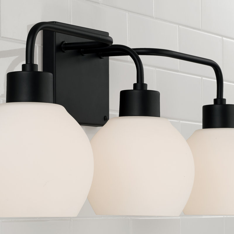 Tanner Dimmable Vanity Light, Matte Black, White, 3-Light