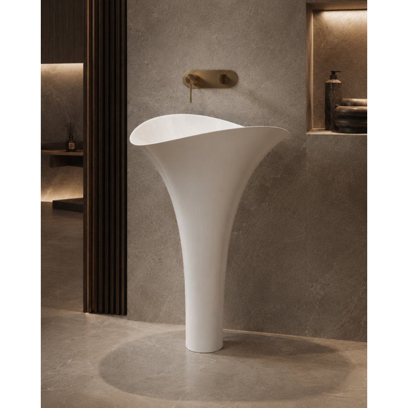 Vivian 35.5" Tall Glass Handmade Oval Pedestal Bathroom Sink, White