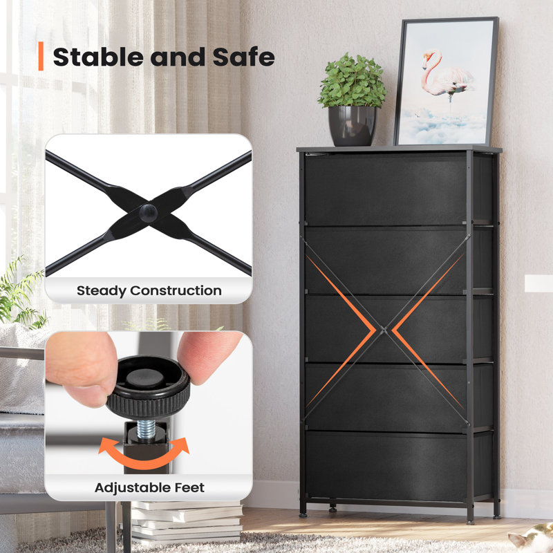 Pinnix 5 Drawer 23.2" W Lingerie Chest, Black, Black
