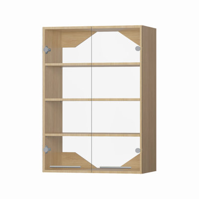 Honywell 25.5" Shlef Tower Wardrobe Closet with Clear Glass Doors, Wall Mounted Modular Closet System, Clothes Storage Unit for Bedroom or Walk-in Closet, Wood