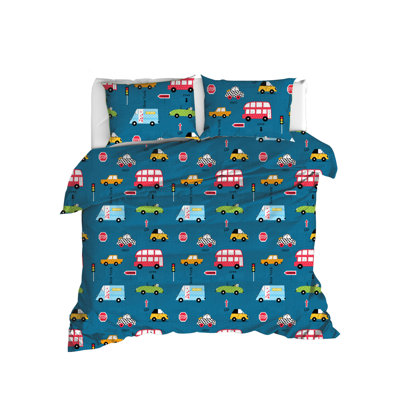 Ensemble de housse de couette 100% coton bleu / jaune / noir / blanc Reepham