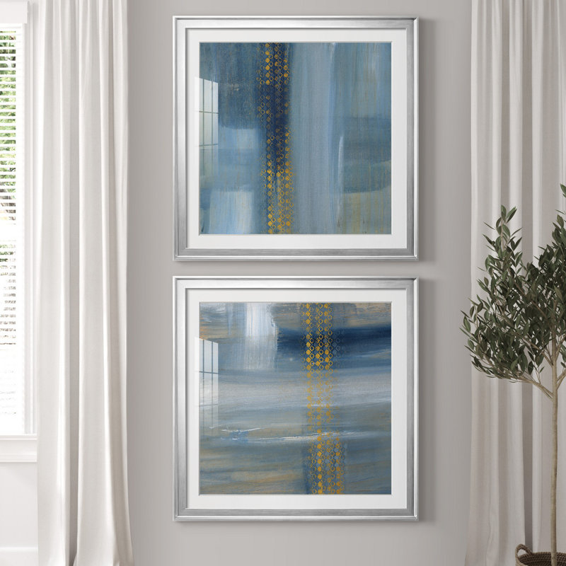 «Touching the Sky I», ensemble de 2 reproductions d'art, Blanc, H 26,5 po x l 53 po x P 1,5 po, Papier avec cadre argenté