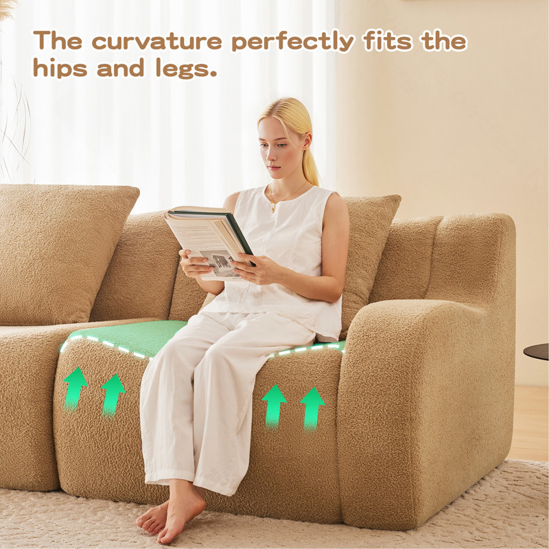 Canapé doux en tissu désossé, conception antidérapante, chaise longue d'assemblage, accoudoirs incurvés, support ergonomique, éponge haute densité 32D, pour les chambres à coucher, chameau