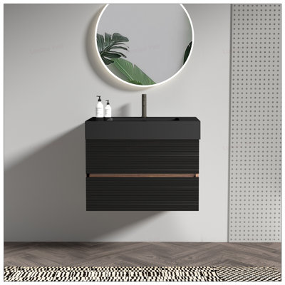 Meuble-lavabo flottant 24 po avec lavabo en quartz noir