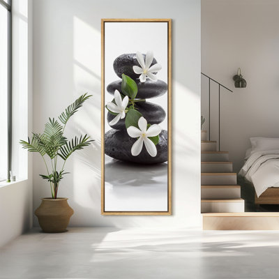 Zen Stones Basalt with Calming Plumeria Flowers Relaxing Bathroom Pictures On Canvas Print Wall Art