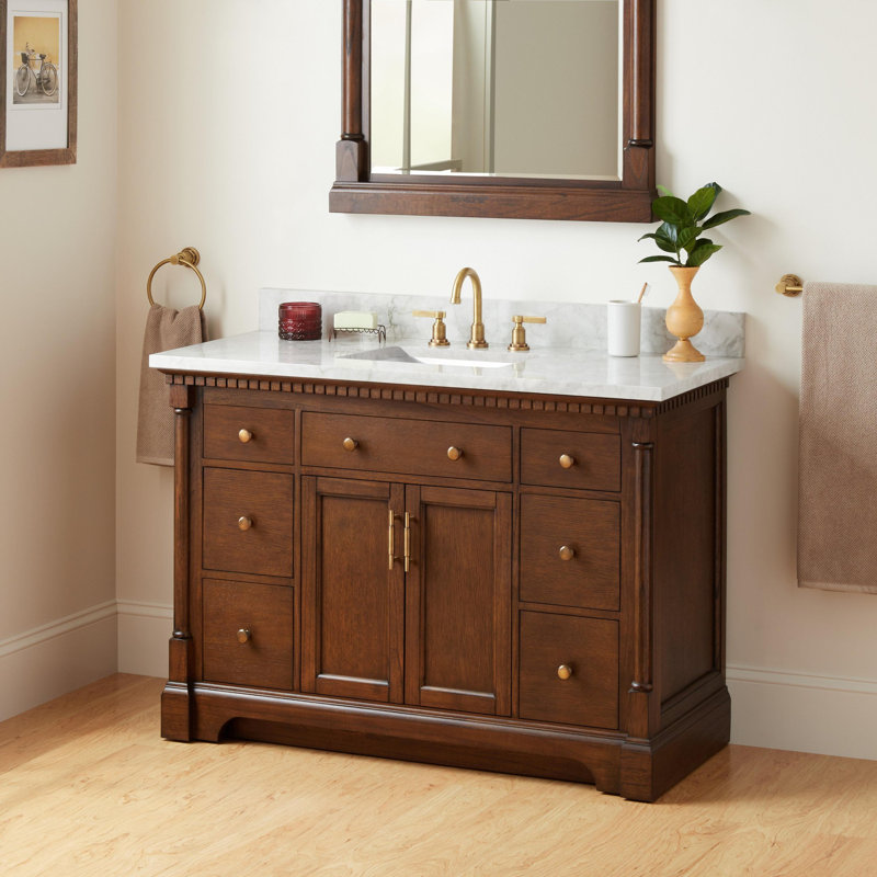 Claudia 48" Mahogany Single Basin Vanity Set with Cabinet, Vanity Top, Carrara Marble, 8" Widespread, Antique Coffee