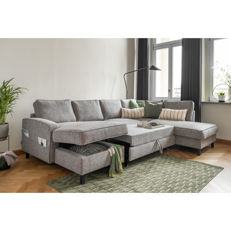 Molly Corner Sofa Bed U-Shape, Grey/Brown/Blue, Right Hand Facing