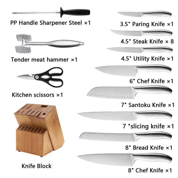 19-Piece Kitchen Knife Set With Wooden Knife Block - German Stainless Steel  Knife Set for Kitchen with Block, Paring, Chefs, Santoku, Carving, Utility