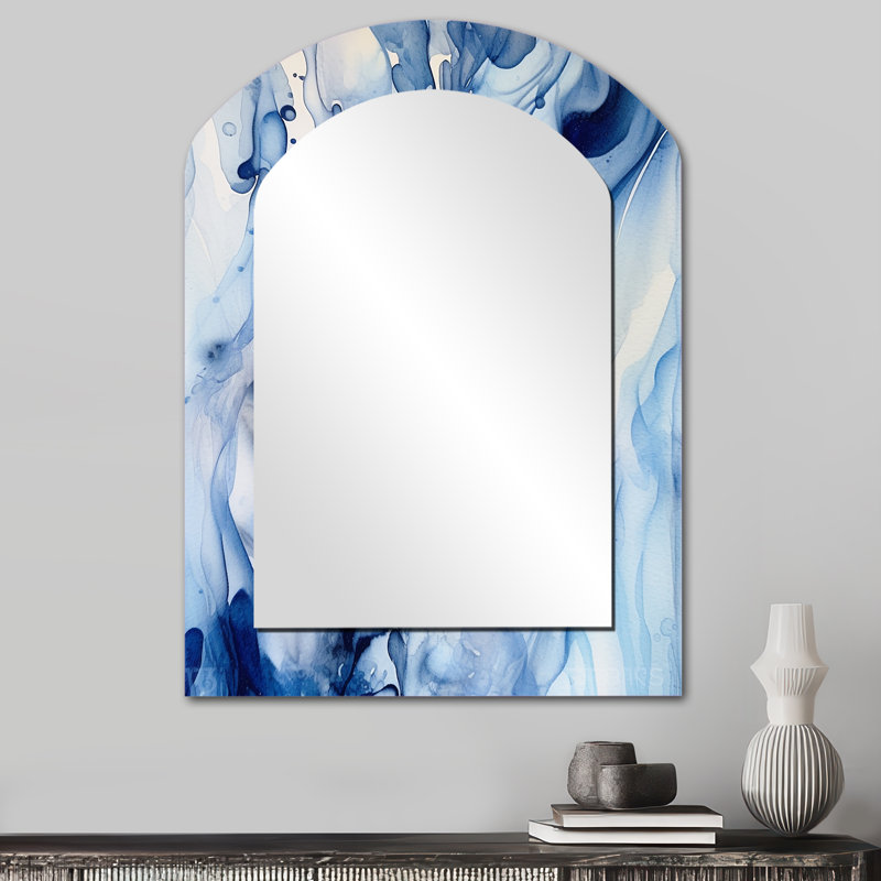 «Abstract Classic Blue Waves V», miroir asymétrique fractal, miroir mural décoratif Blue Arch, impression sur métal
