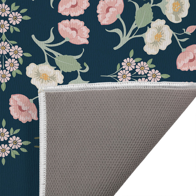 May flowers Non-Skid Bath Mat, 24" L x 17" W, Navy