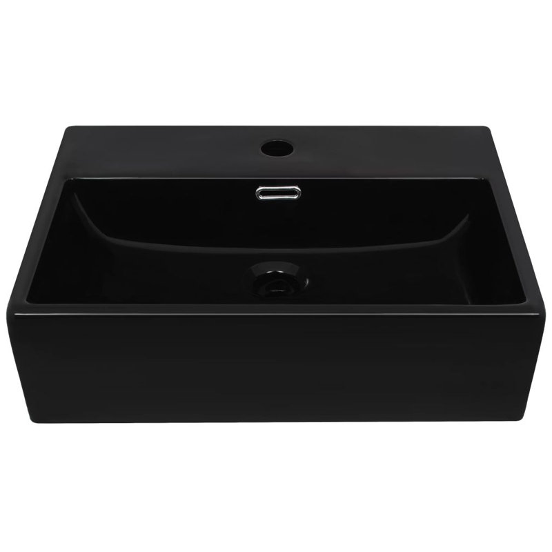 Union Rustic Cool 515mm L x 385mm W Black Ceramic Rectangular Sink with Overflow, 51.5 x 38.5 x 15 mm
