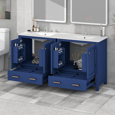 Ensemble de meuble-lavabo avec meuble-lavabo double, tablette de rangement et tiroirs divisés
