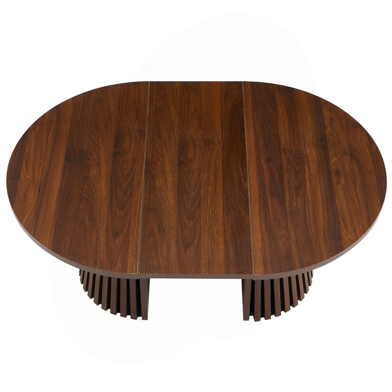 Table basse en bois ronde en bois, flexible et extensible, multifonctionnelle et peu encombrante, conception ovale à la mode et pieds à lattes, table à thé ou bureau, table de salon moderne