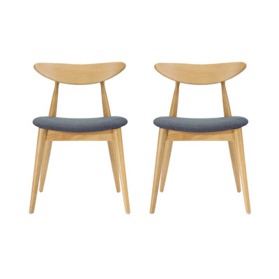 Set of 2 Retro Rubberwood Chairs with Cushions