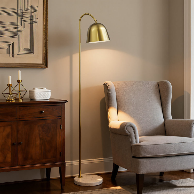 64" Modern Matte Polished Brass Metal Floor Lamp with Swivel Head, Polished Brass