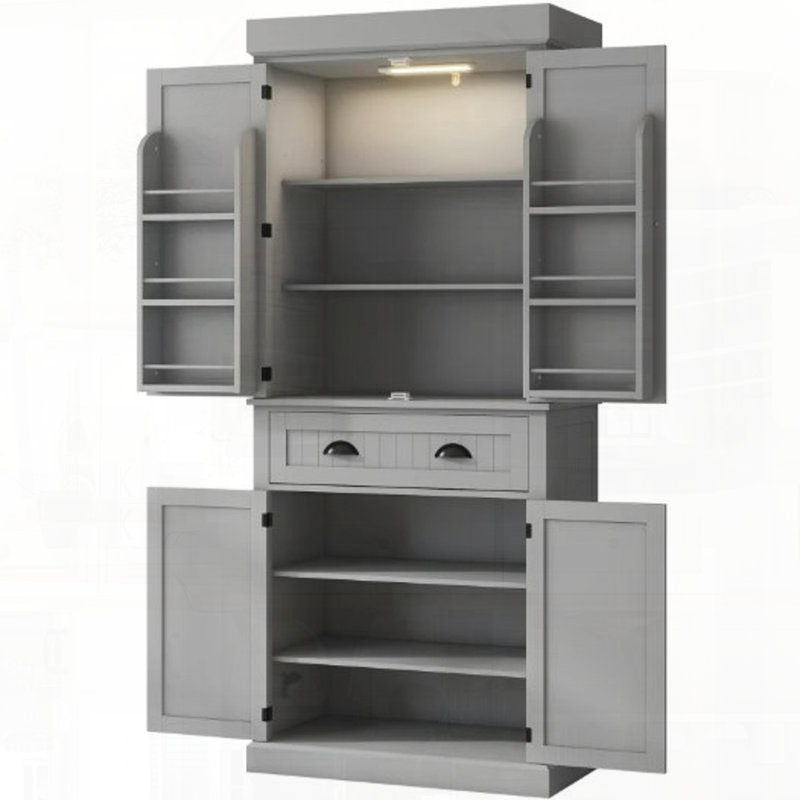 Armoire de cuisine de style moderne avec lumières DEL, tablettes de porte, tiroir et tablettes réglables, Grey