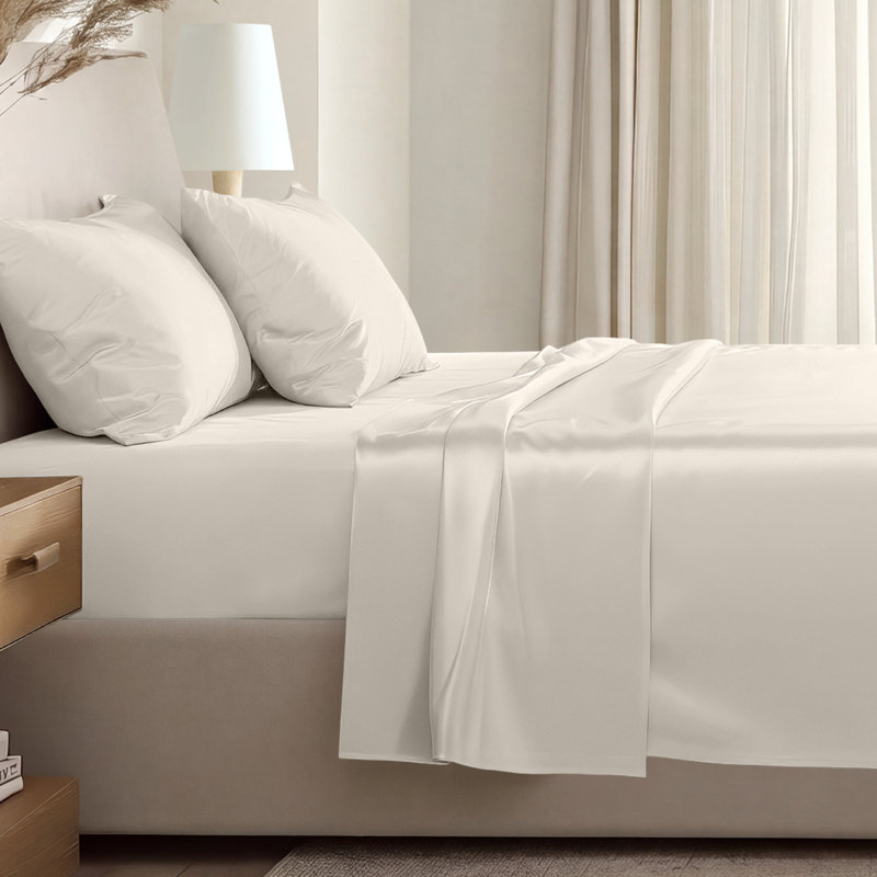 400 Thread Count Sateen Sheet Set, California King Sheet Set with 2 Pillowcases, French Beige
