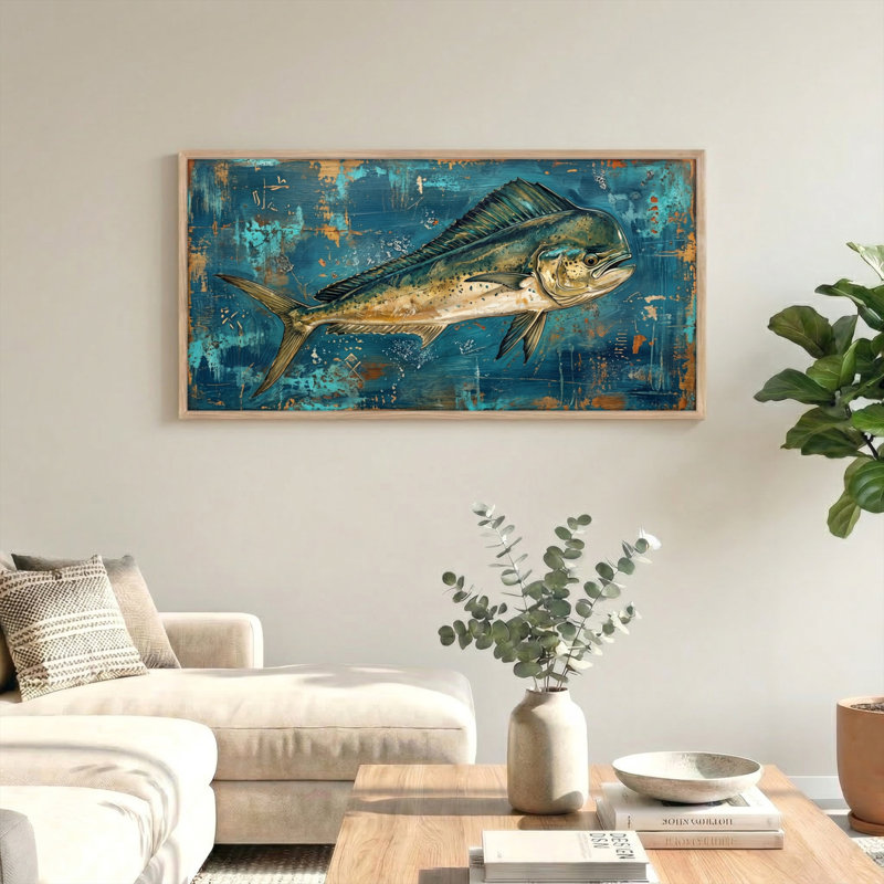 Ensemble de 1 tableau sur toile représentant un poisson, L 46 po x H 24 po, Natural
