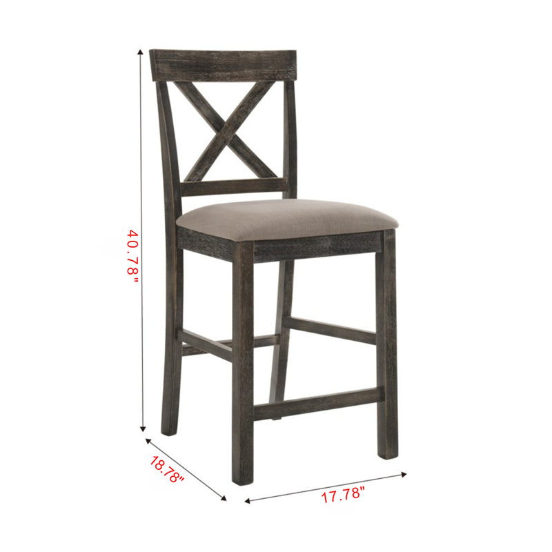 Guth Counter Height Chair (Set-2) in Tan Linen and Weathered Grey