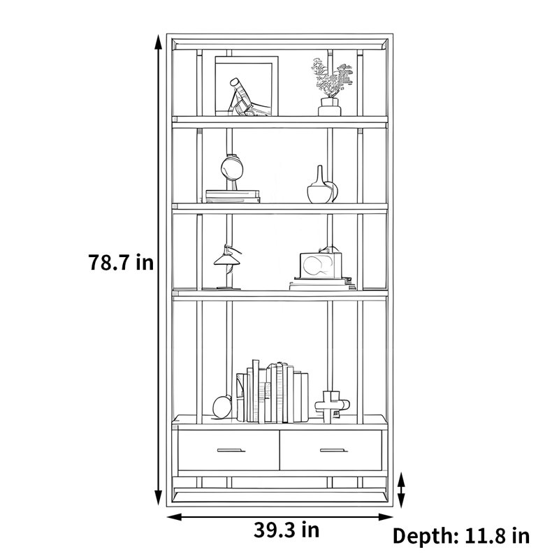 Bibliothèque attrayante et utile, Noir et or, (4 tablettes) H 78,7 po x l 39,3 po x P 11,8 po