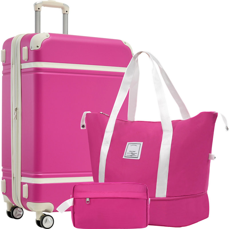 Ensembles de valises avec sacs Hardshell Valise légère à roulettes doubles avec verrou TSA, Rose