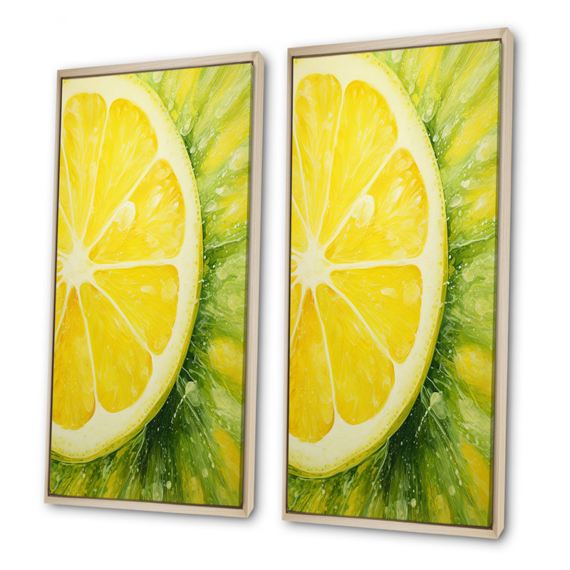 Zeste de citron zeste - fruits, ensemble de 2 impressions sur toile, H 40 po x l 41 po, Encadrement brun