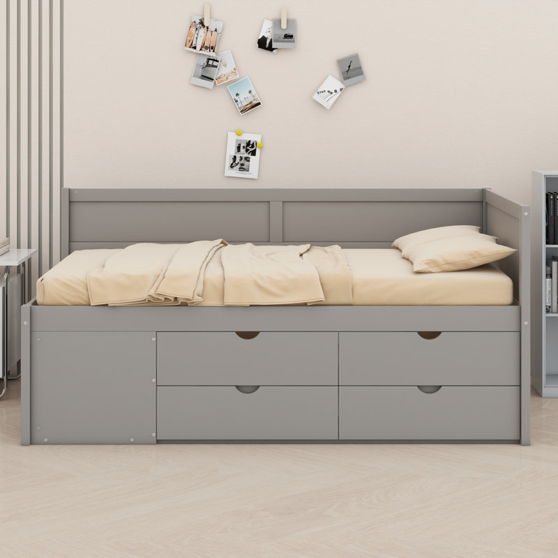 Lit de jour avec tiroirs et tablettes, Gris