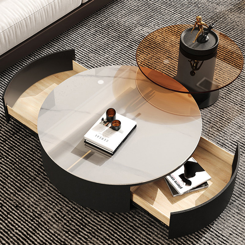 Table de bout ronde, Blanc / transparent / bisque, H 11,8 po x L 35,4 po x l 35,4 po