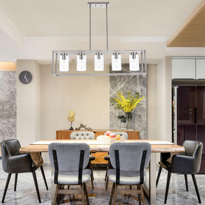 Luminaire suspendu rectangulaire à 5 lumières pour îlot de cuisine Nayshawn, Nickel brossé