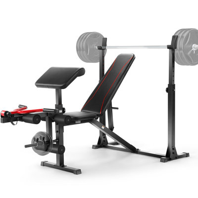 Ensemble de banc de musculation professionnel de 900 lb avec extension des jambes et courbure, ensemble de presse à banc et support à haltères avec loquets de sécurité, bancs d'entraînement Preacher Curl pour la salle de gym à domicile