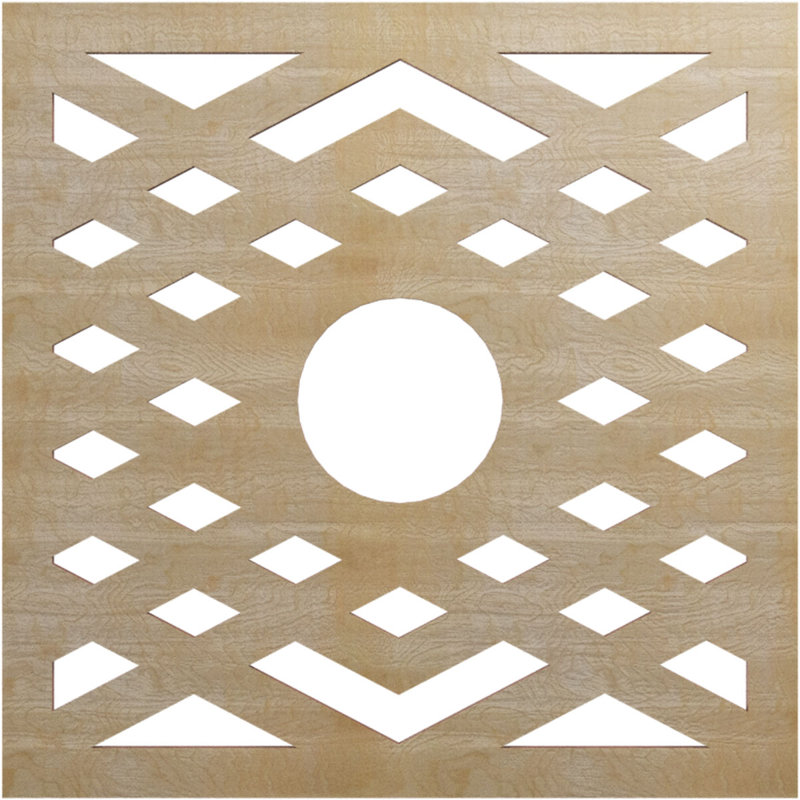 Médaillon de plafond ajouré en bois d'aulne de 20 po x P 5 1/8 po x T 1/4 po, Bouleau, H 18 po x l 18 po x P 0,38 po