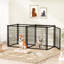 Chenil noir pour chien de 63 po convenant à une vie intérieure, cage pour animal de compagnie avec dessus sécuritaire, fabrication en fer antirouille, placement de porte personnalisable, zones indépendantes du séparateur, caisse à assemblage rapide