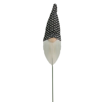 12.5" Black and White Tweed Santa Gnome Head Christmas Pick