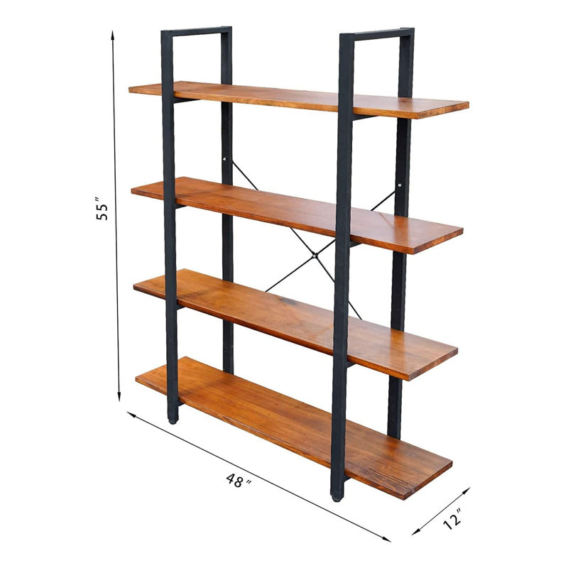 Sherlyn Solid Wood Bookshelf, (4 Shelves) 56" H x 48" W x 12" D
