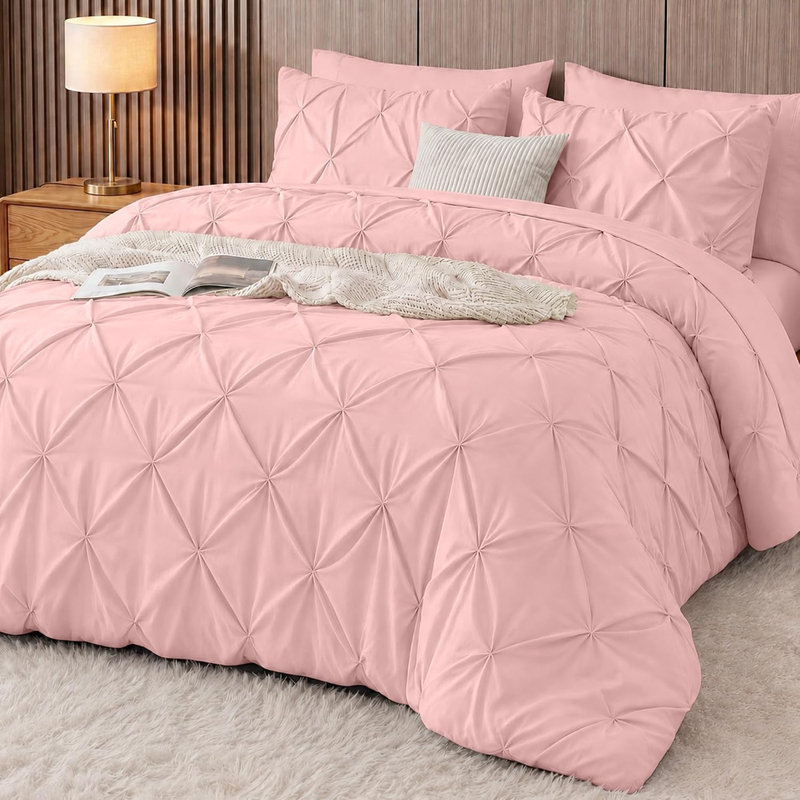 Utopia Bedding 7 Pc Pintuck King Comforter Set, 102 x 90 Inches, Pink, Pink, King
